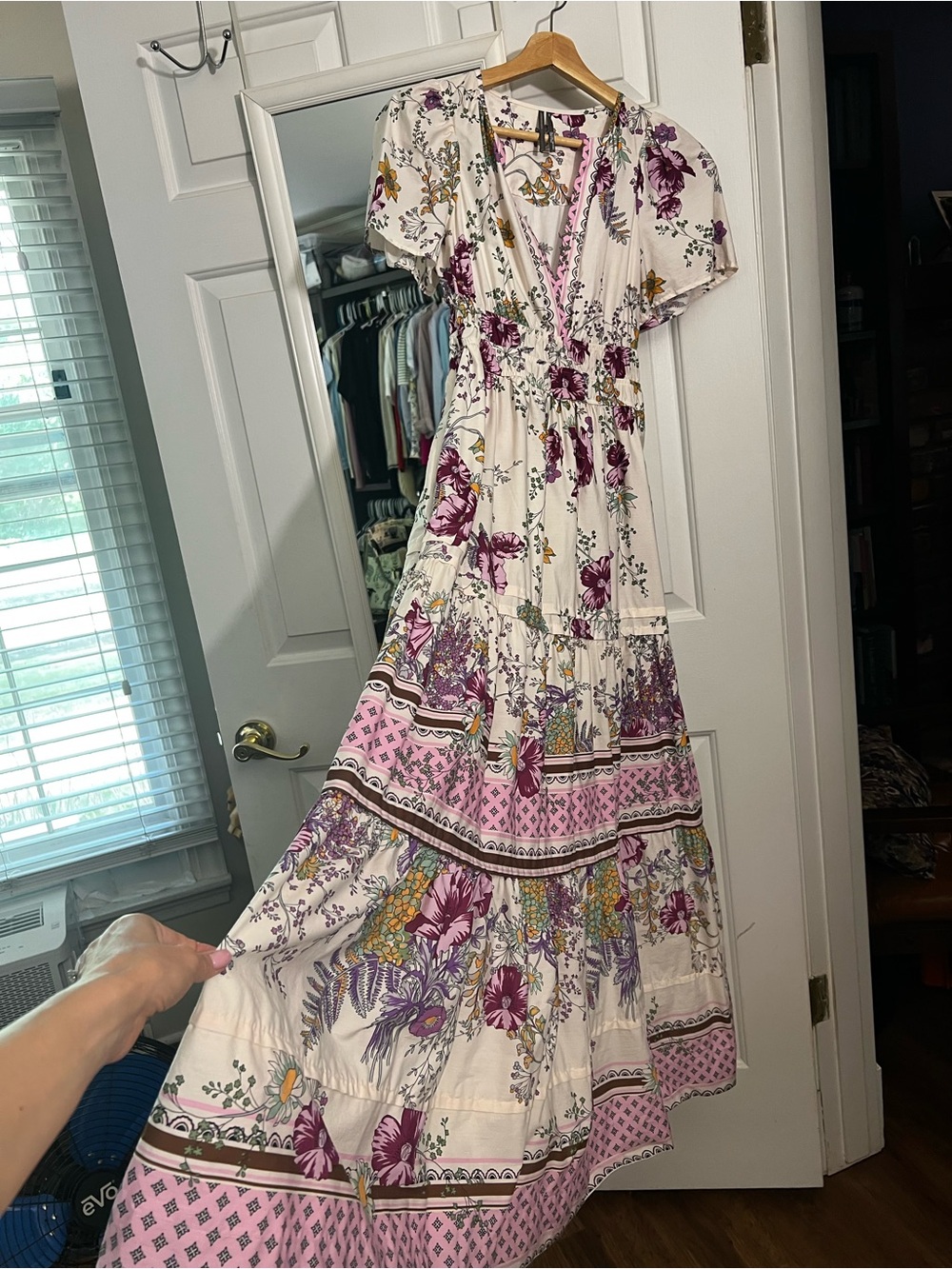 Anthropologie The Somerset Cream Maxi Dress with Pink and Purple Floral Print - Picture 3 of 5